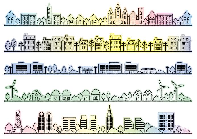 Eenvoudige stadsgezicht tekening set. vector