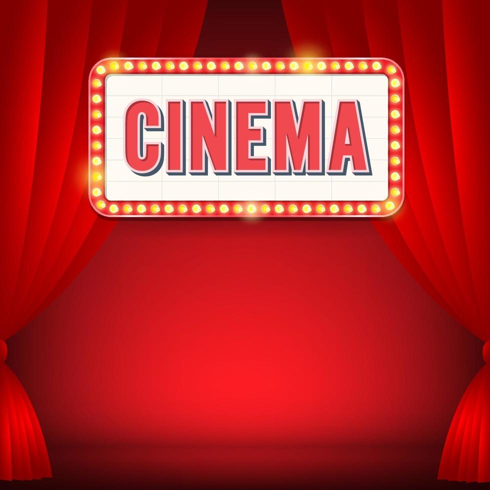 bioscoop bord met licht billboard, film promo. vector illustratie