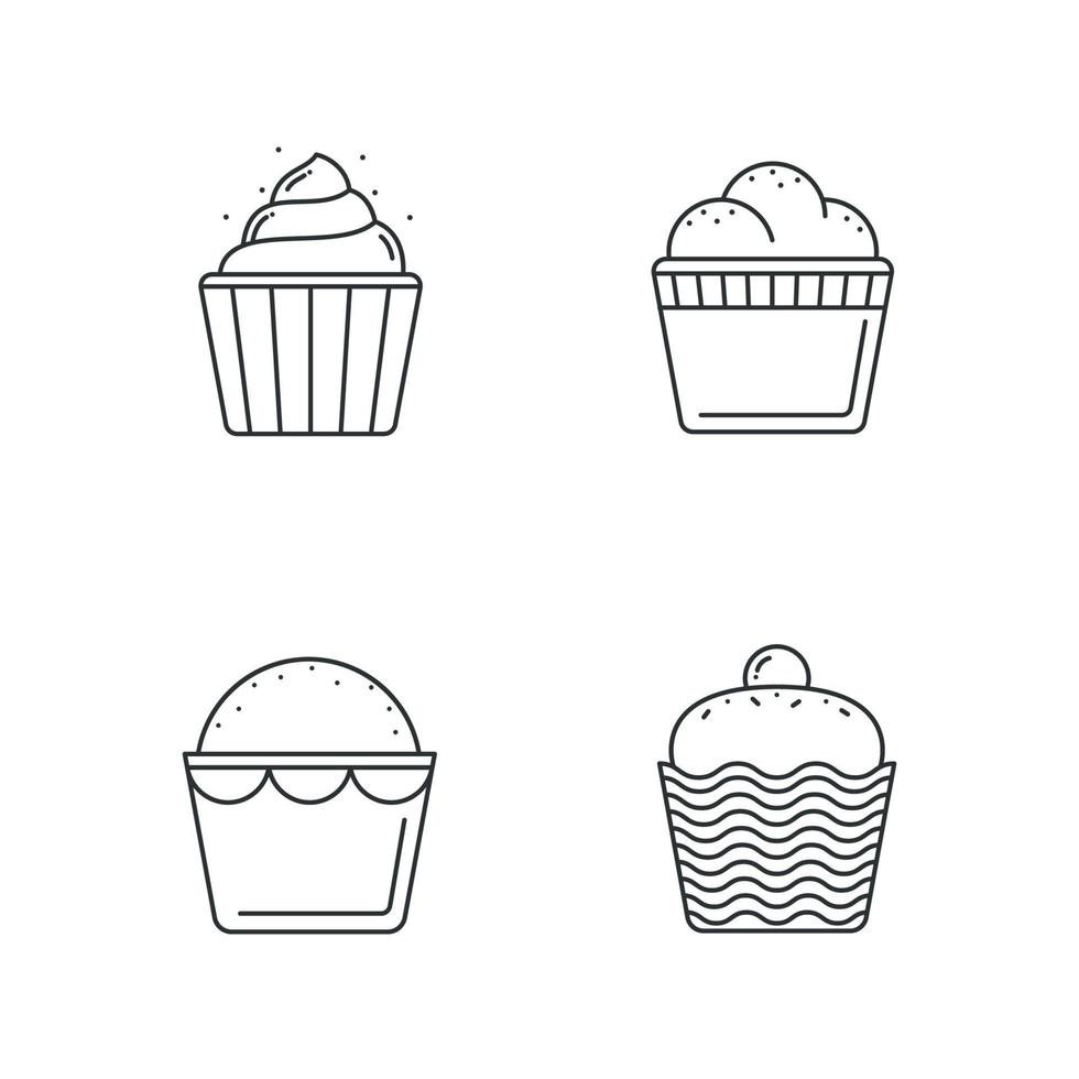 cupcake pictogrammen, lijnontwerp. vector illustratie