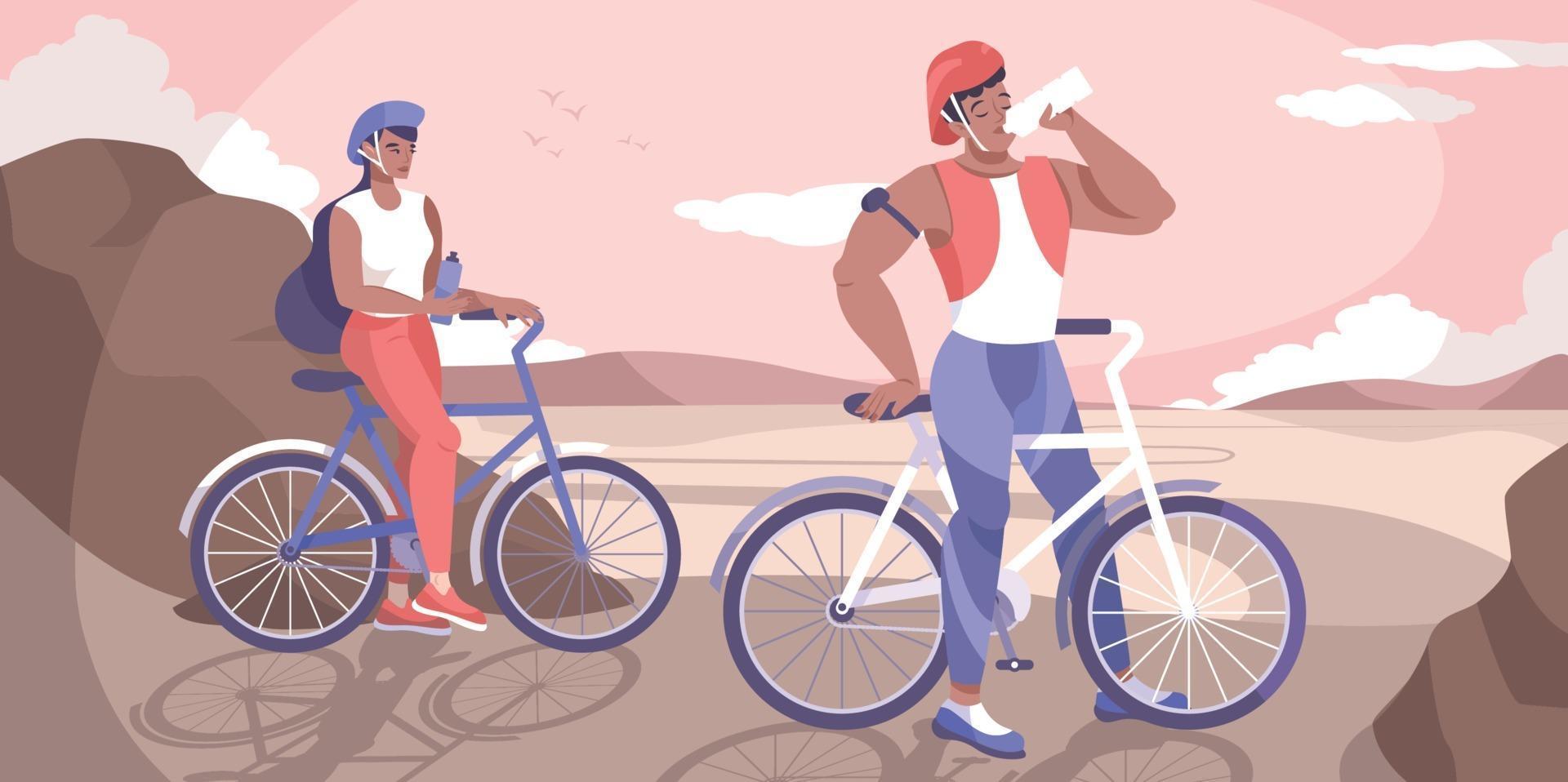 biker drink water platte samenstelling vector