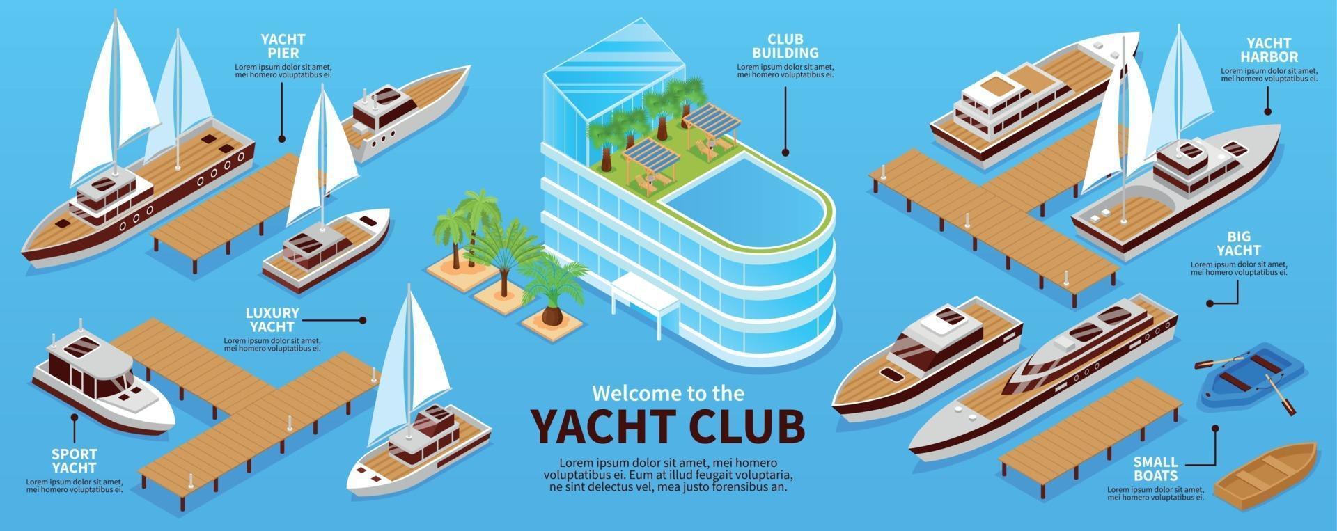 isometrische infografieken van jachtclubs vector