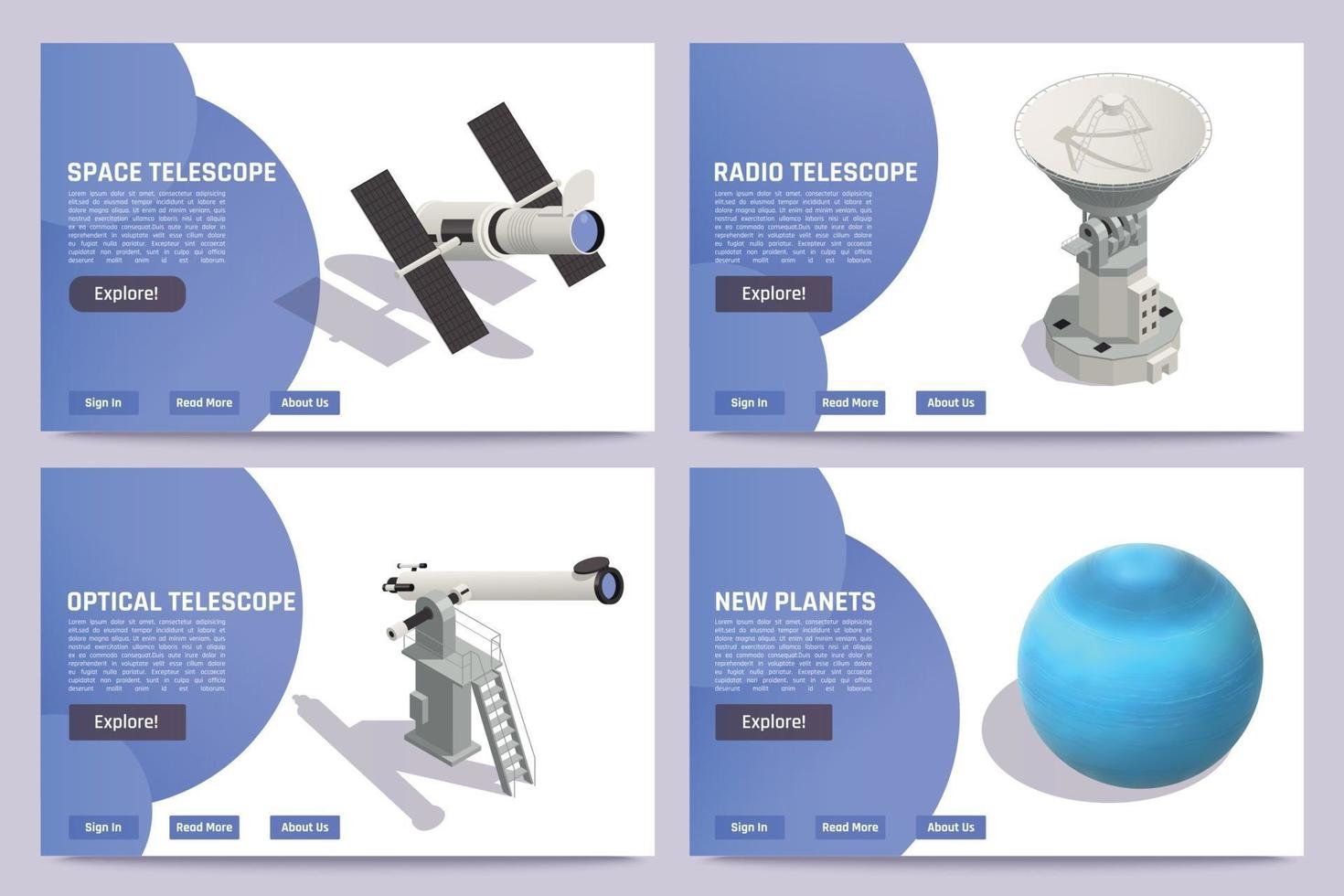 astronomie isometrische banners set vector