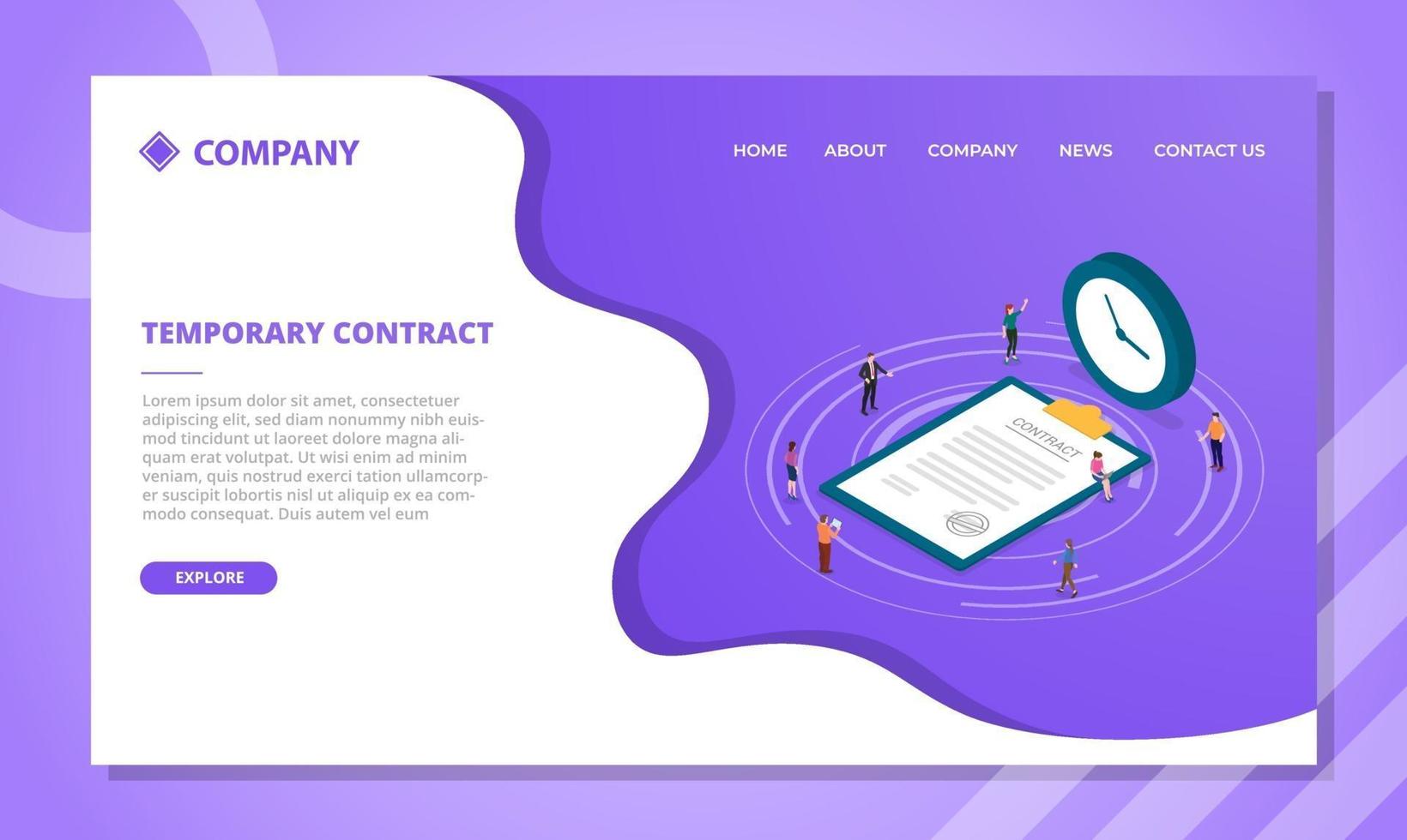 tijdelijk contractconcept voor websitesjabloon of landing vector