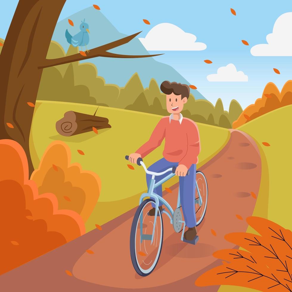 man fietsen in de herfst vector