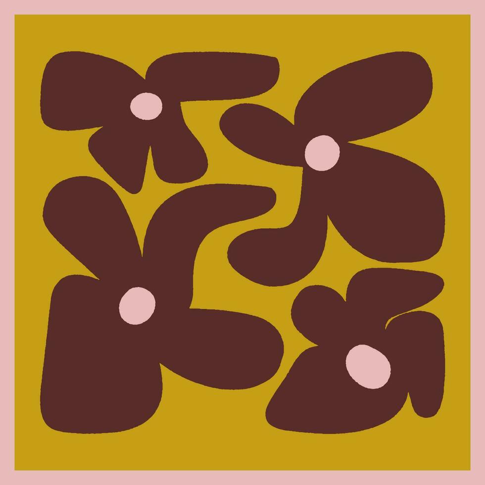 abstract botanisch poster met groovy funky bloemen in modern retro stijl. bloemen kaart concept sjabloon voor interieur muur kunst, poster, afdrukken. vector illustratie