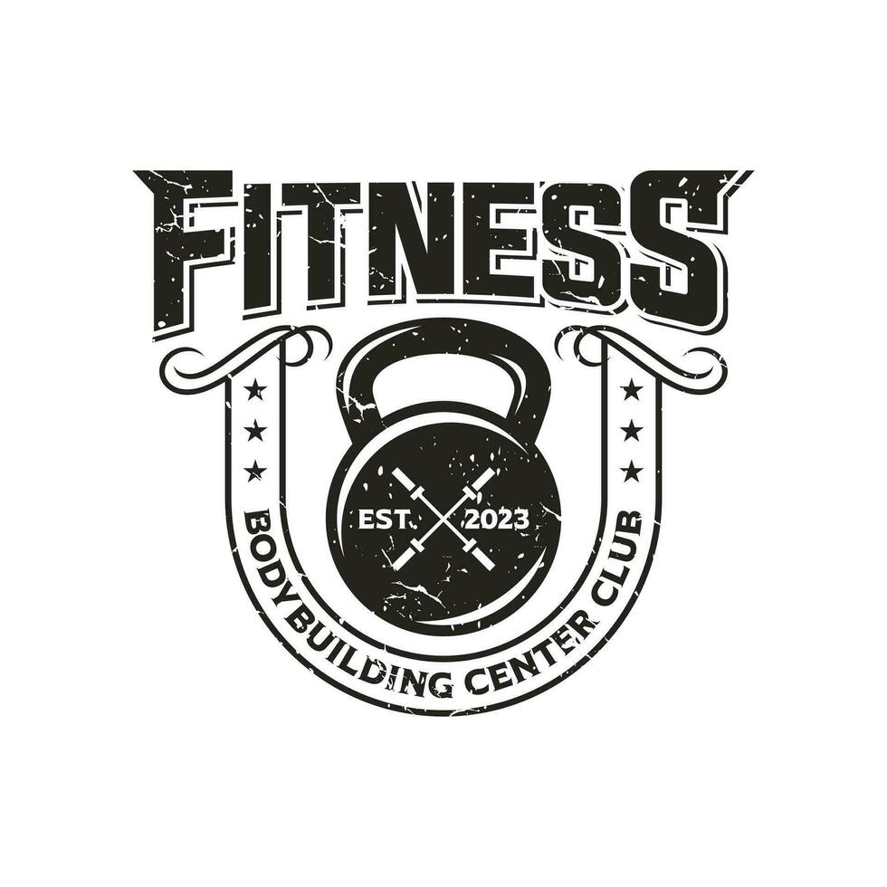 wijnoogst kettlebell Sportschool geschiktheid logo vector sjabloon