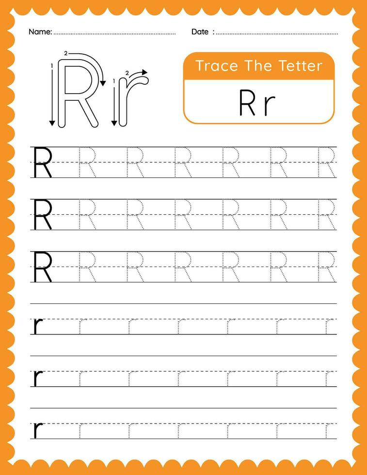 alfabet brief r spoor werkblad voor kinderen vector