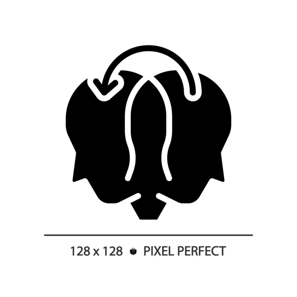 2d pixel perfect glyph stijl sharing icoon, geïsoleerd vector, silhouet illustratie vertegenwoordigen zacht vaardigheden. vector