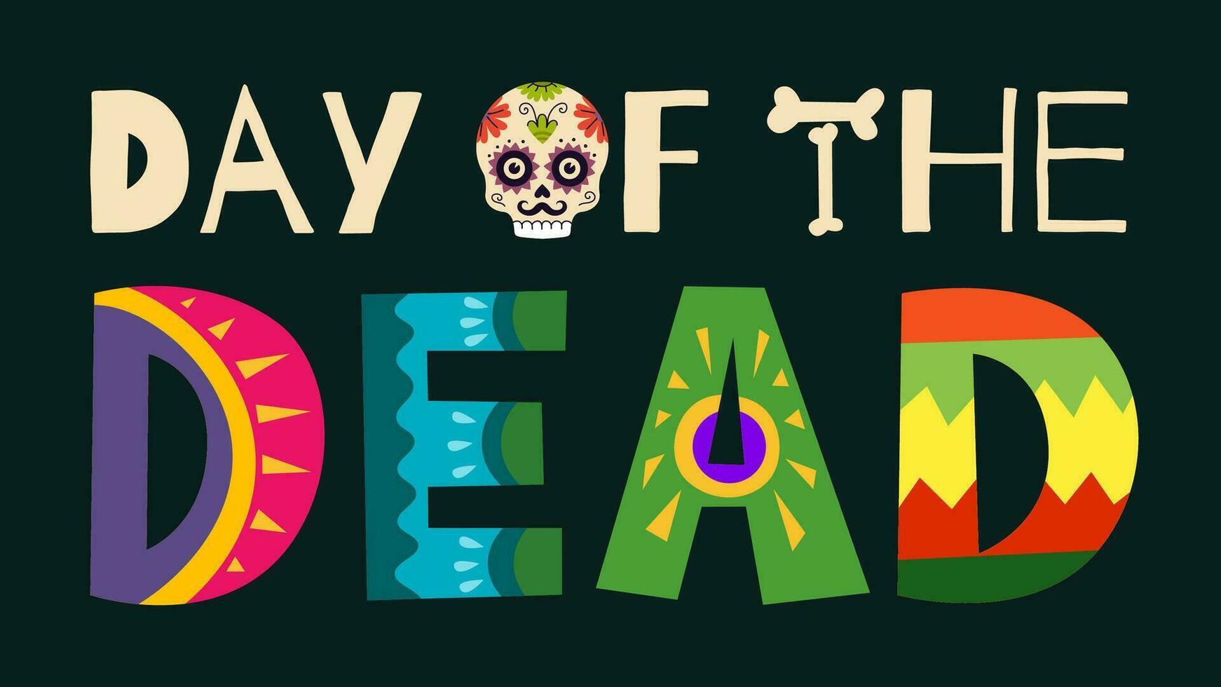 Mexicaans dag van de dood carnaval vector horizontaal poster. dia de los Muertos nationaal festival groet kaart met kleurrijk belettering en schedel. Mexico religieus vakantie banier eps ontwerp sjabloon