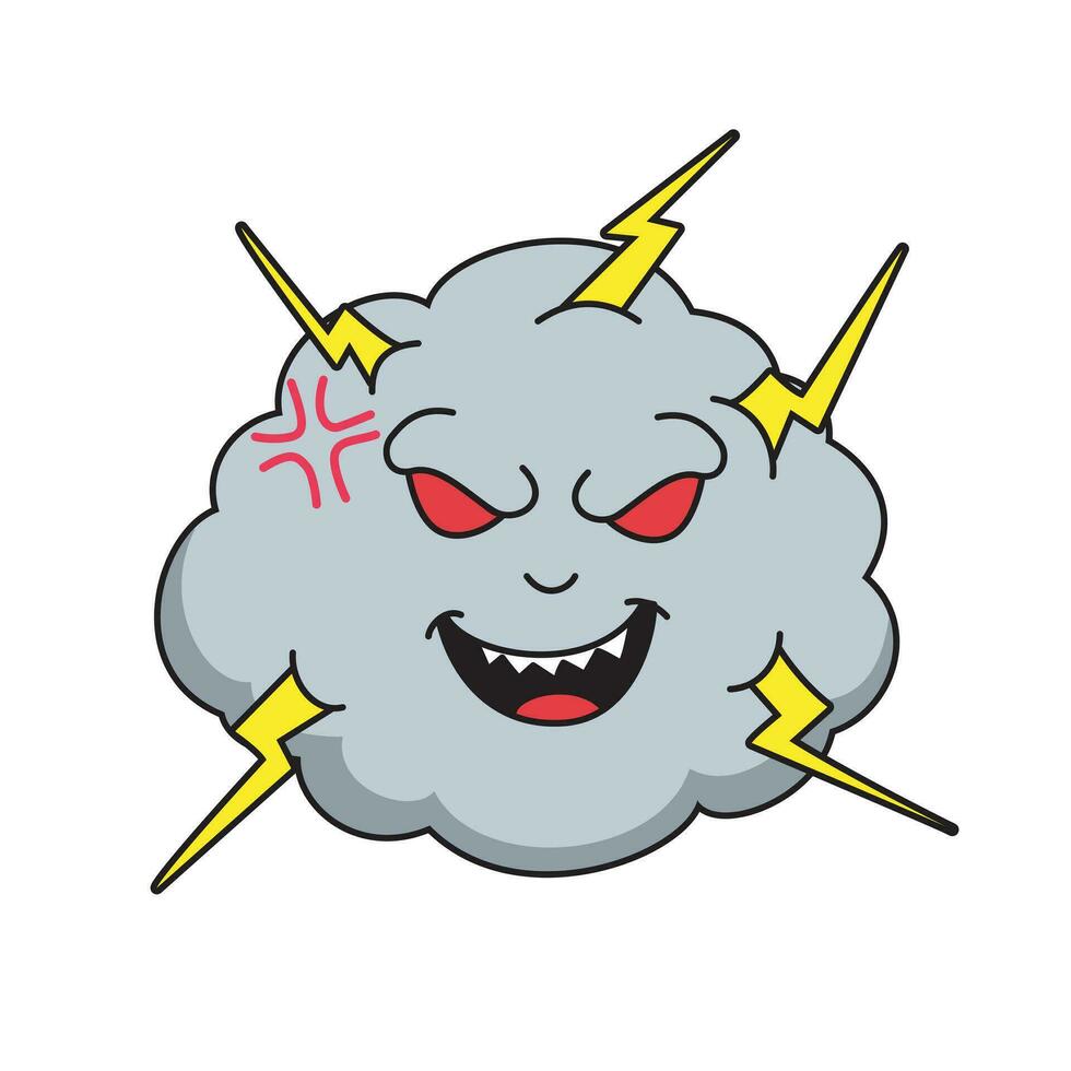 schattig boos wolk storm met donder tekenfilm vector icoon illustratie voorwerp natuur icoon concept geïsoleerd