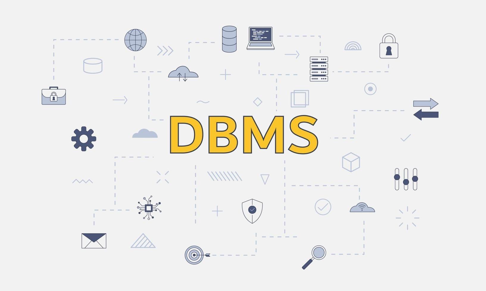 dbms database management systeemconcept met icon set vector