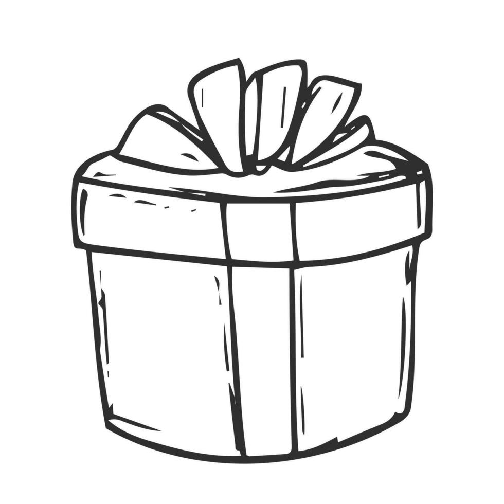 icoon van een geschenkdoos verpakt in een lint met een strik. een eenvoudige afbeelding van een gesloten doos. lege textuur. geïsoleerde vector op een zuivere witte achtergrond.
