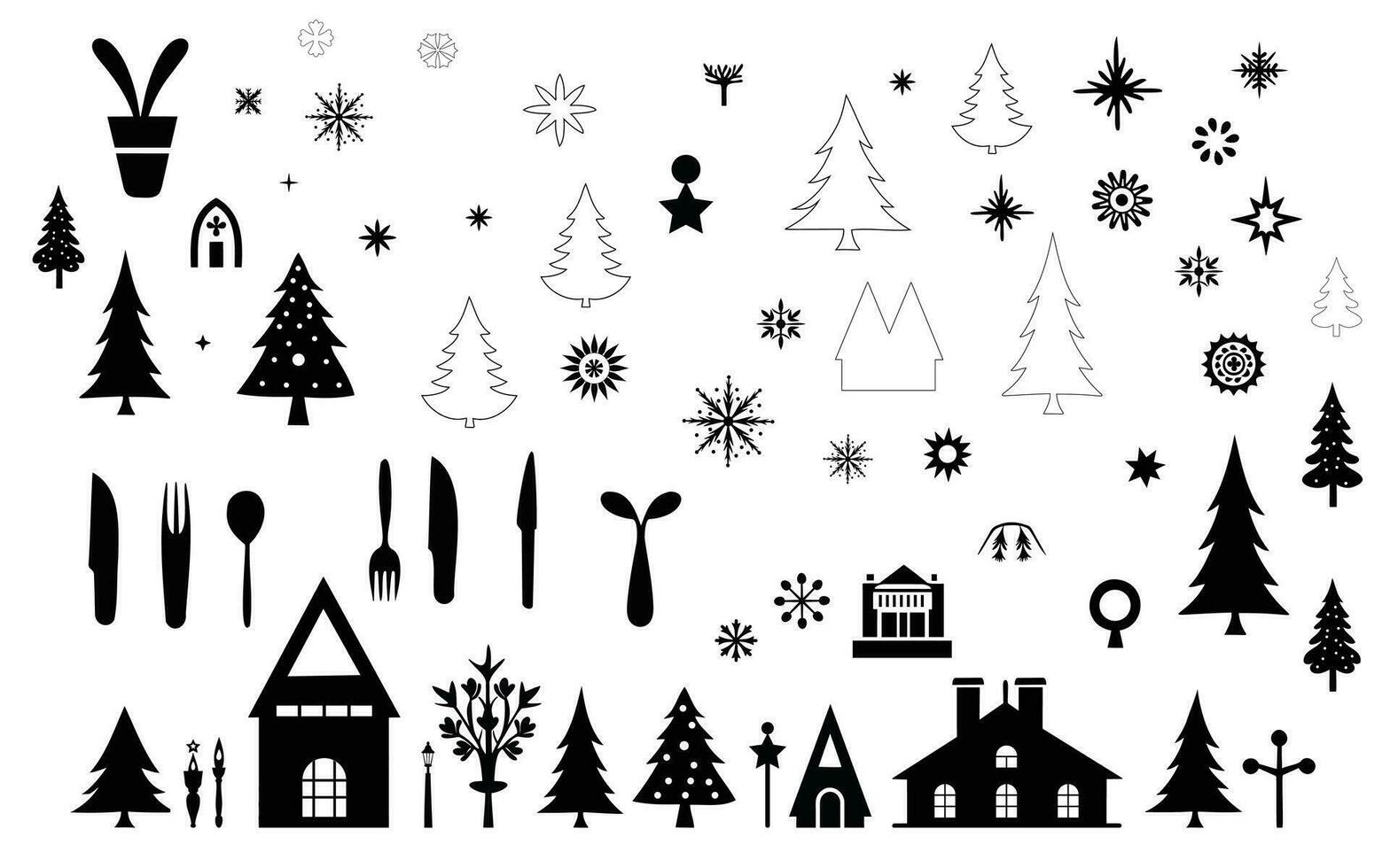 reeks van zwart Kerstmis bomen silhouet decoraties illustratie geïsoleerd Aan wit achtergrond vector