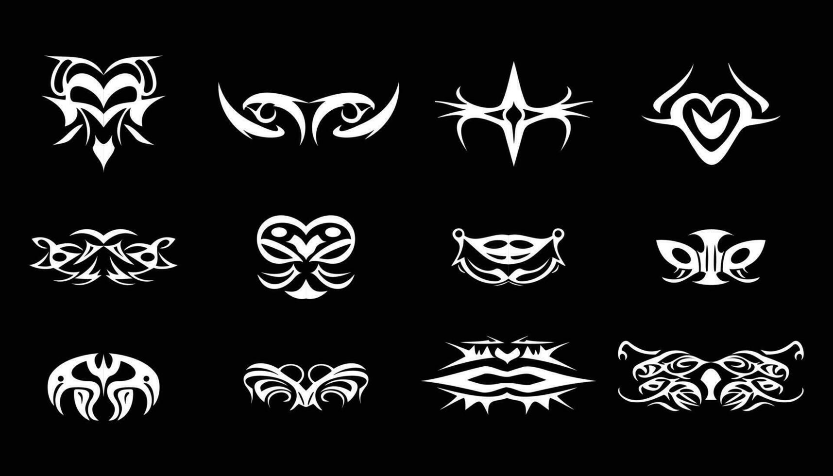 abstract Afrikaanse kunst vormen verzameling, zwart gotisch tribal symbool tekening decoratie tatoeëren concept vector