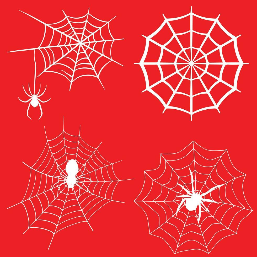 spin web reeks geïsoleerd Aan donker achtergrond. spookachtig halloween spinnenwebben met spinnen. schets vector illustratie
