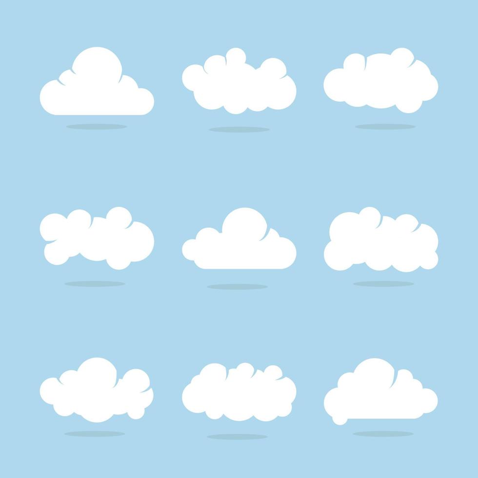 wolken pictogrammenset met blauwe achtergrond vector