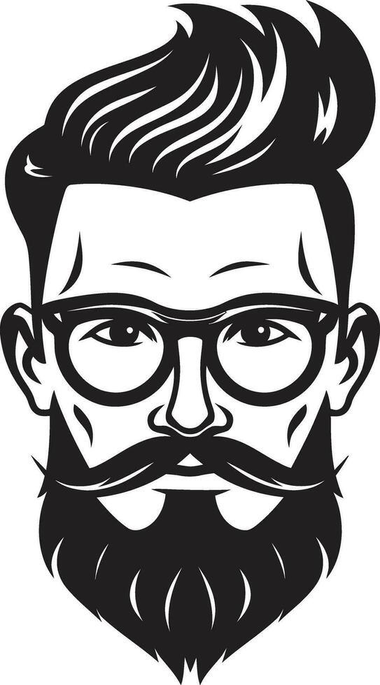 gebaard charme monochromatisch vector van een hipster Mens wijnoogst gevoel zwart vector portret van hipster koel