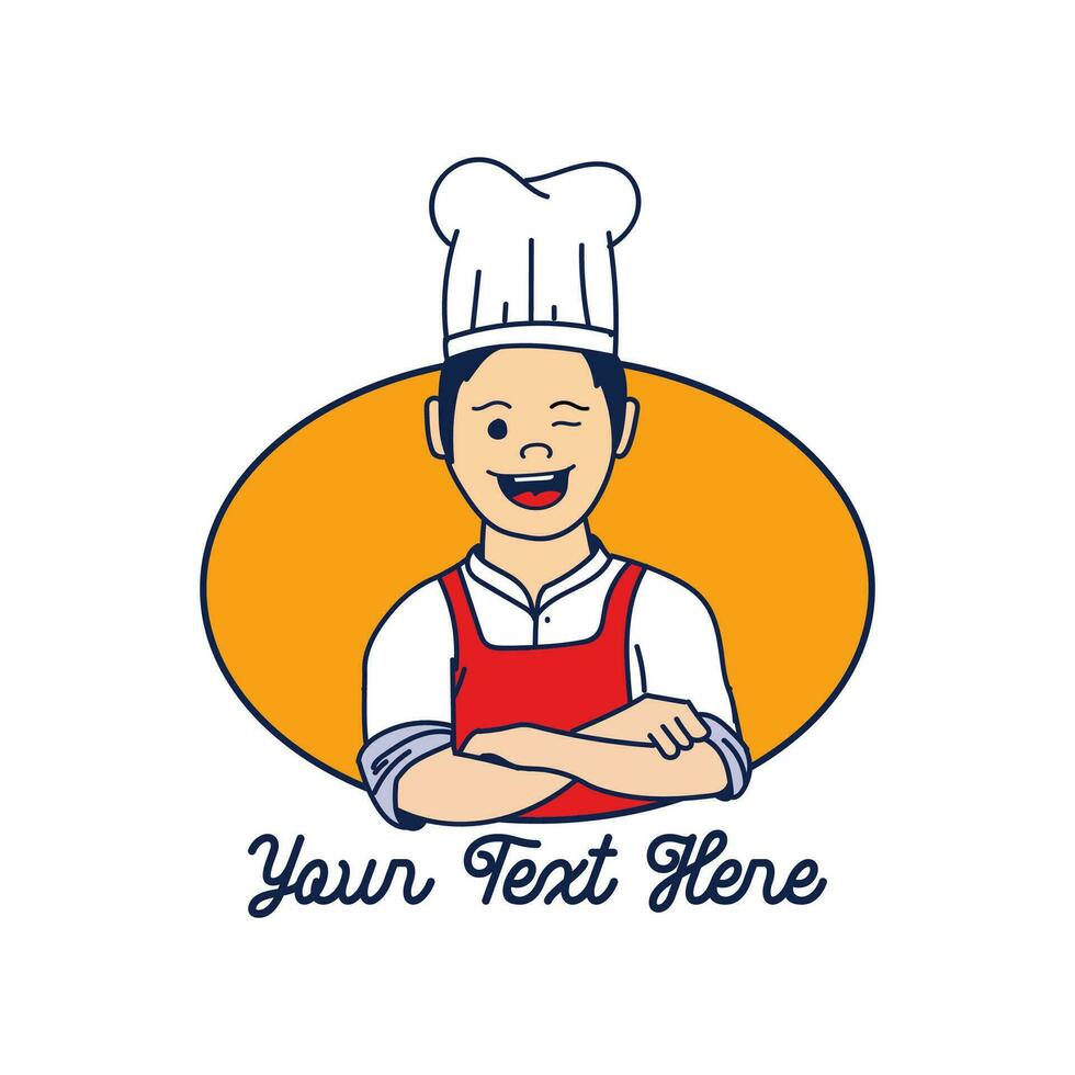 Mens mannetje schattig grappig chef voor voedsel Koken restaurant of bakkerij mascotte karakter icoon illustratie vector