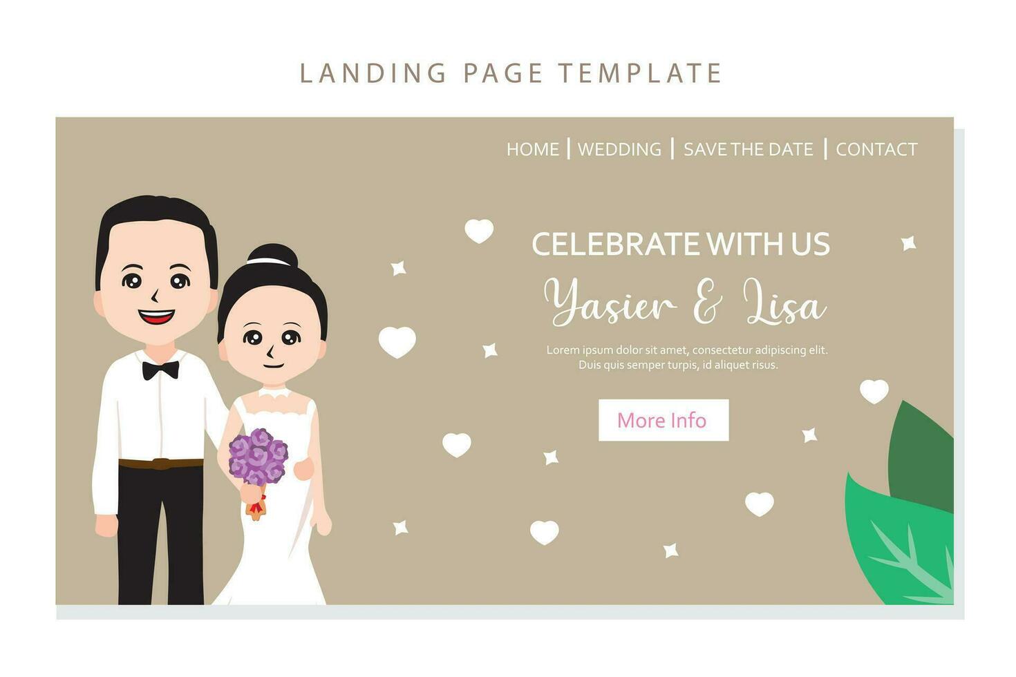 bruiloft uitnodiging ontwerp met paar in liefde, vector illustratie.