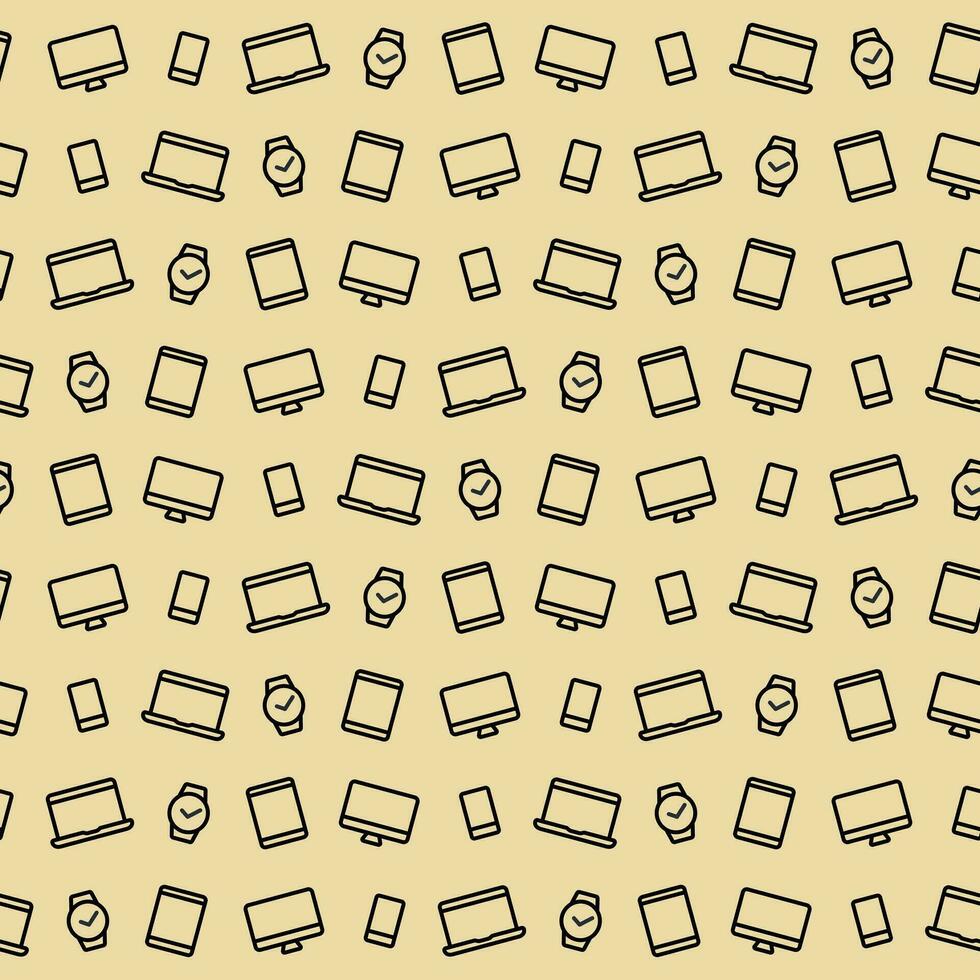 naadloos vector patroon techniek Aan een beige achtergrond. contour pictogrammen van laptop, monitor, telefoon, slim horloge.