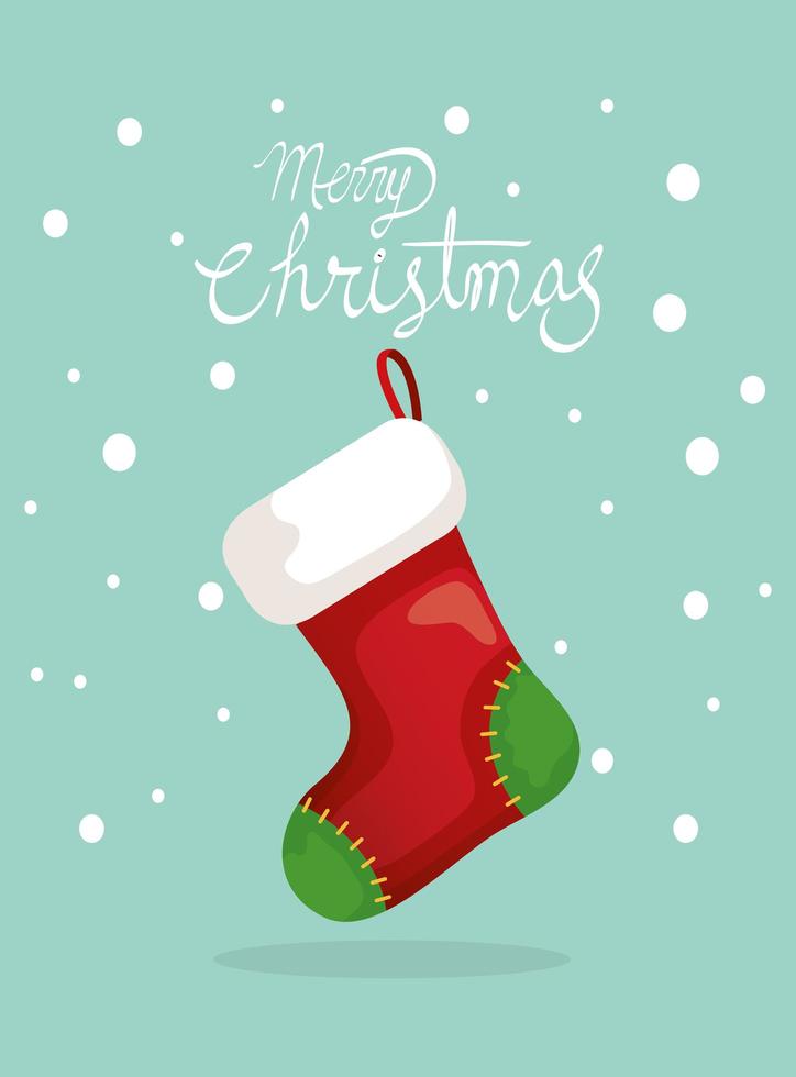 merry christmas poster met sok opknoping vector