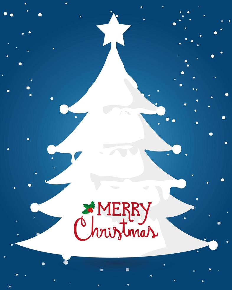 vrolijke kerstposter met silhouet van dennenboom vector