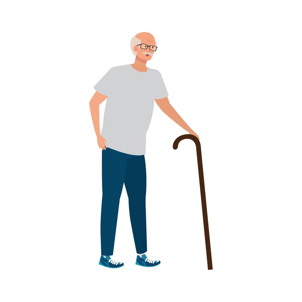 oude man elegant met rieten avatar karakter vector