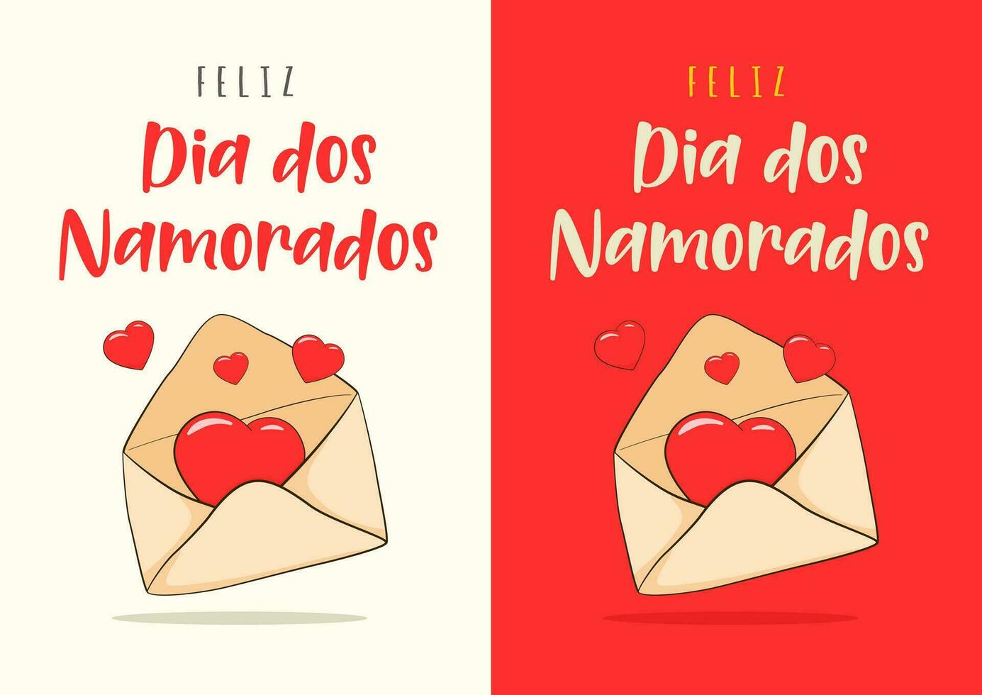 gelukkig Valentijnsdag dag belettering in Portugees - feliz dia dos namorado. twee kaart Sjablonen vector