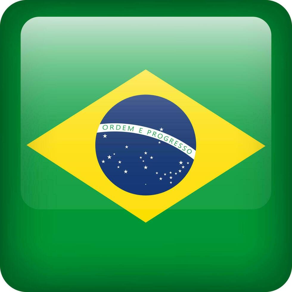 Brazilië vlag knop. plein embleem van Brazilië. vector braziliaans vlag, symbool. kleuren correct.