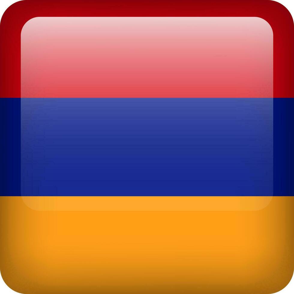 3d vector Armenië vlag glanzend knop. Armeens nationaal embleem. plein icoon met vlag van Armenië.