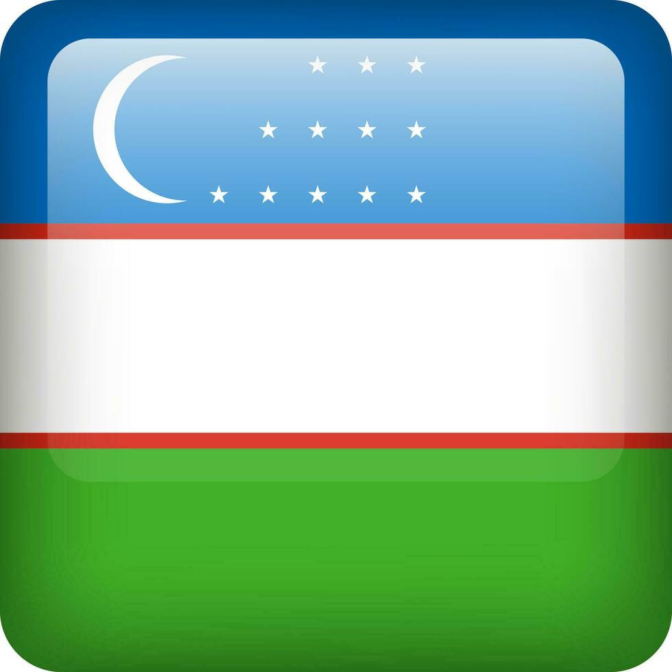 3d vector Oezbekistan vlag glanzend knop. Oezbeeks nationaal embleem. plein icoon met vlag van Oezbekistan