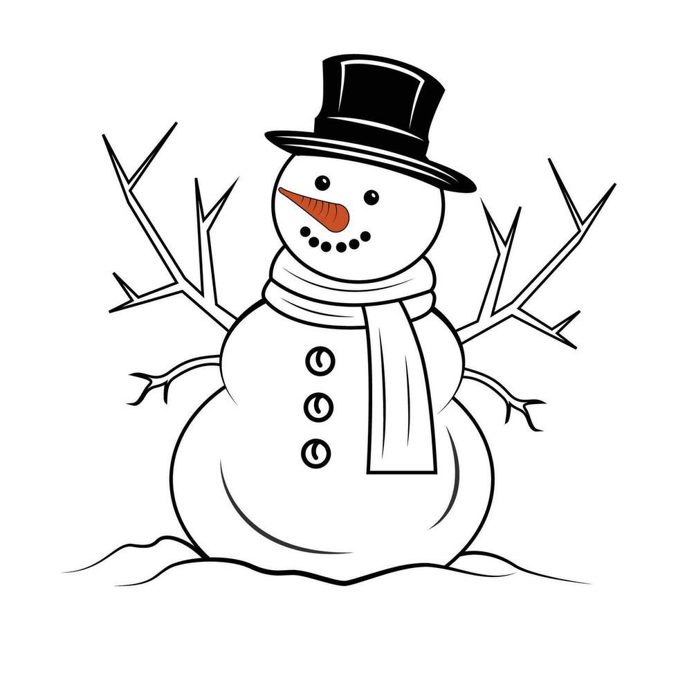 Kerstmis sneeuwman vector illustratie, sneeuwman vector met wortel neus-