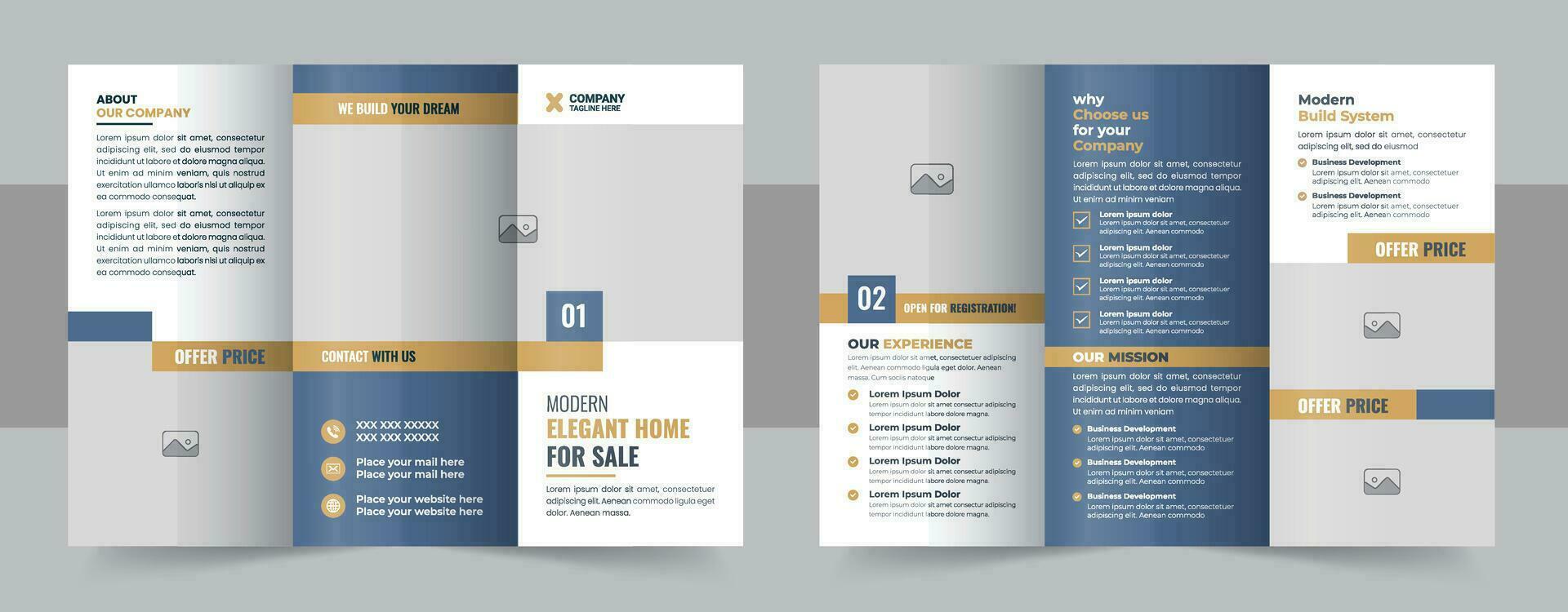 echt landgoed drievoud brochure sjabloon lay-out, bouw en vernieuwing drievoud brochure sjabloon of echt landgoed brochure vector