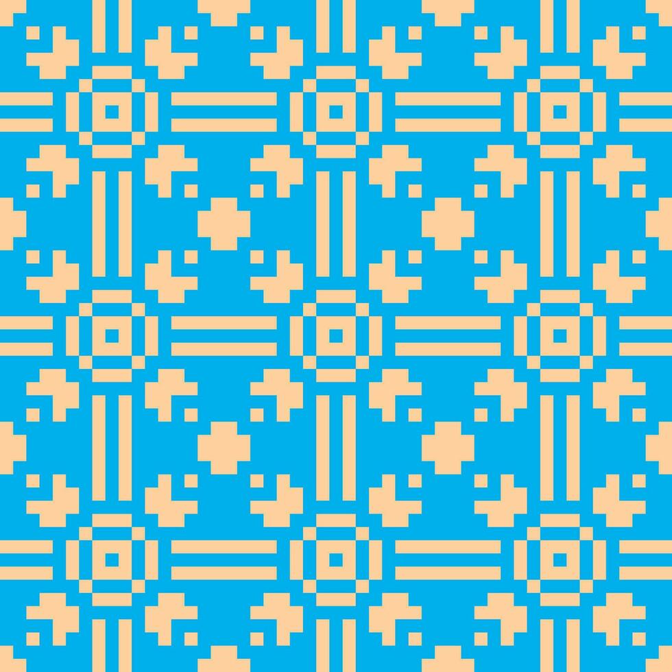 pixel kunst patroon met pleinen en sterren Aan een blauw achtergrond vector