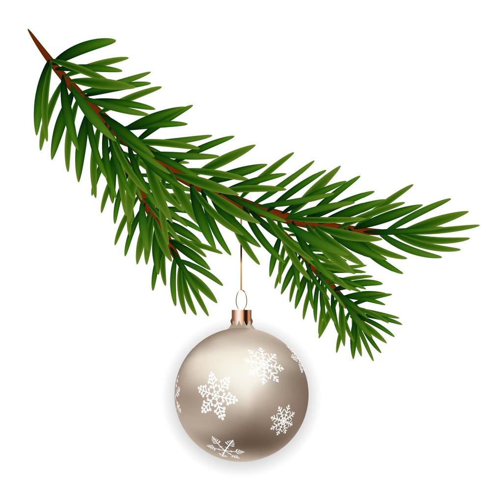 kerst versiering. dennenboomtak met bal. vector illustratie