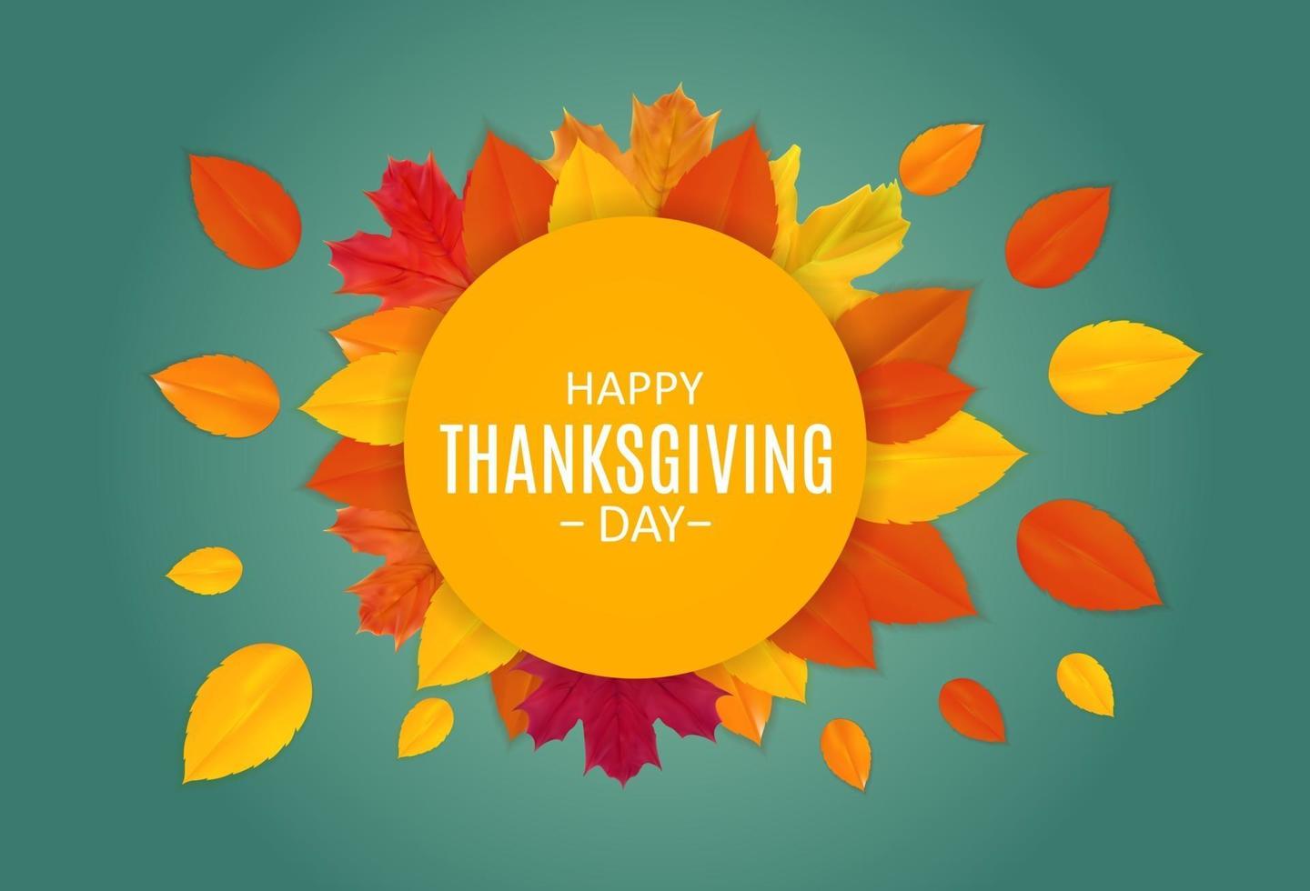 happy thanksgiving day achtergrond met glanzende natuurlijke herfstbladeren. vector