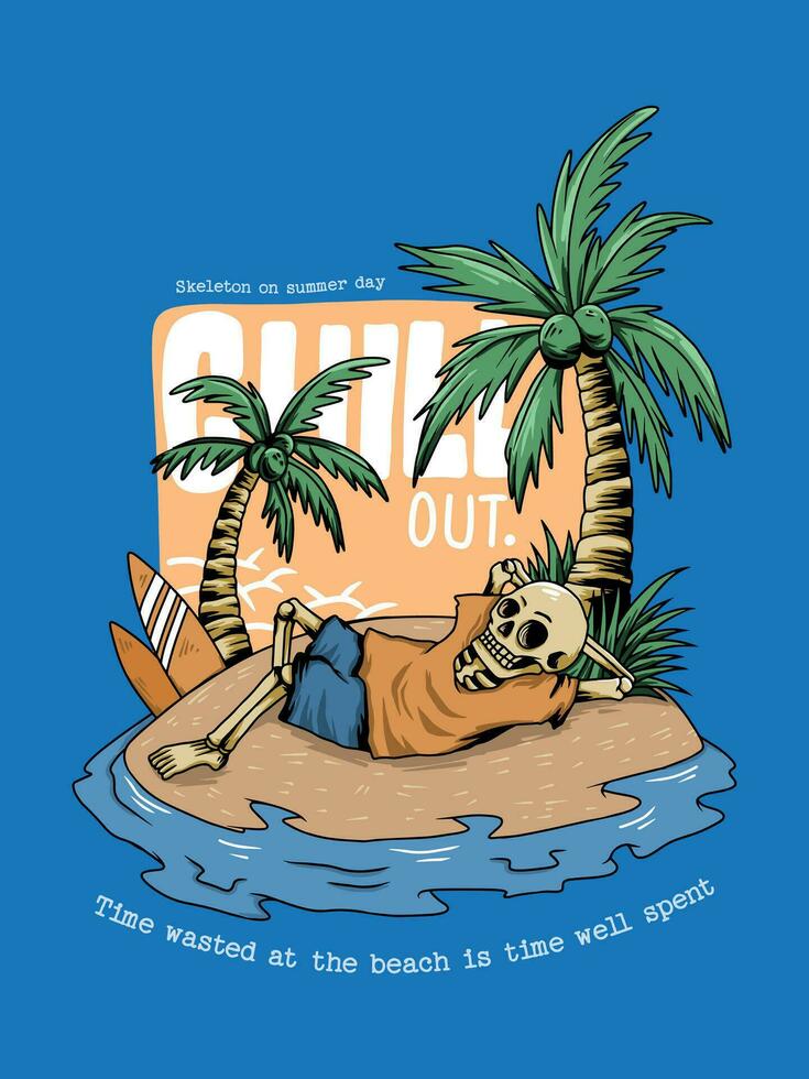 vector illustratie van een skelet genieten van zomer tijd Bij de strand. geschikt voor t overhemd ontwerp, sticker, poster, afdrukken, enz