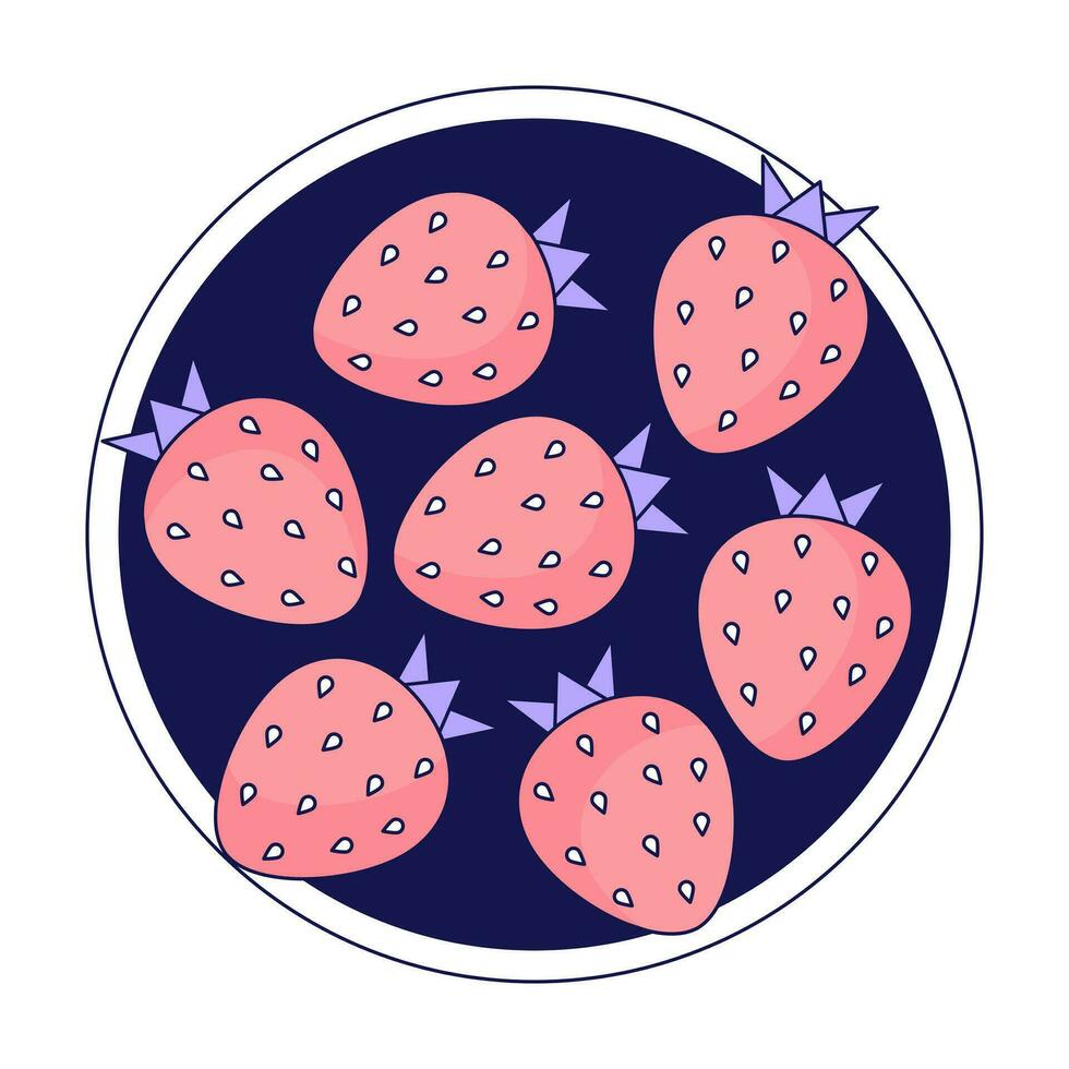 aardbei bord 2d lineair tekenfilm voorwerp. picknick voedsel. kom van aardbeien geïsoleerd lijn vector element wit achtergrond. sappig voeding. voorafje vruchten. zomer tussendoortje kleur vlak plek illustratie