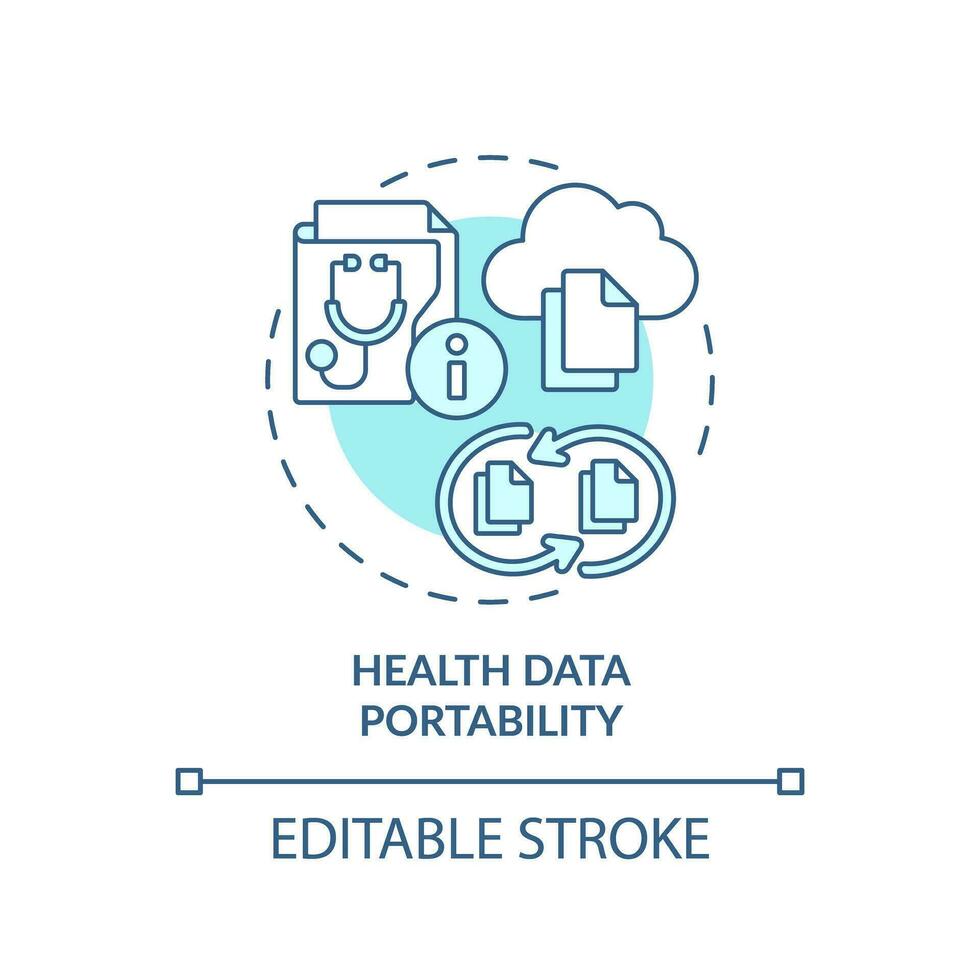 2d bewerkbare blauw icoon Gezondheid gegevens draagbaarheid concept, geïsoleerd monochromatisch vector, Gezondheid interoperabiliteit middelen dun lijn illustratie. vector