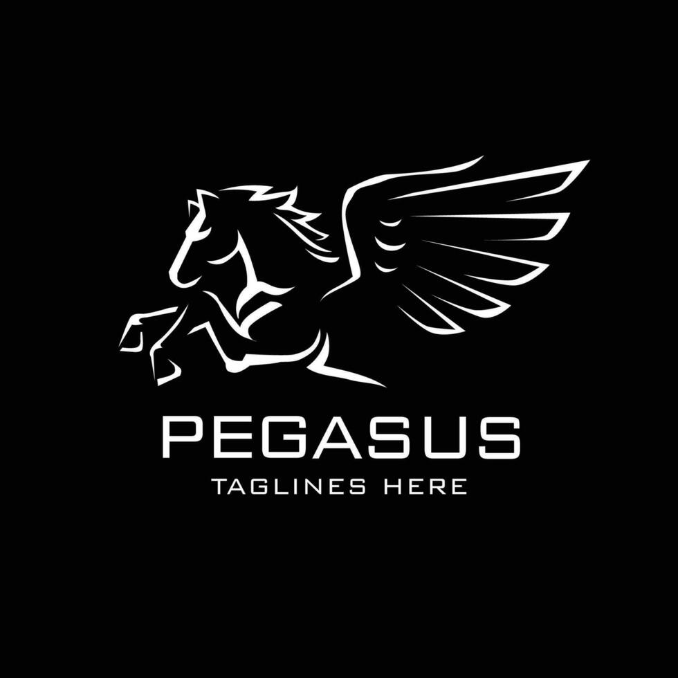 silhouet van een mythisch schepsel van Pegasus Aan een zwart achtergrond. vector