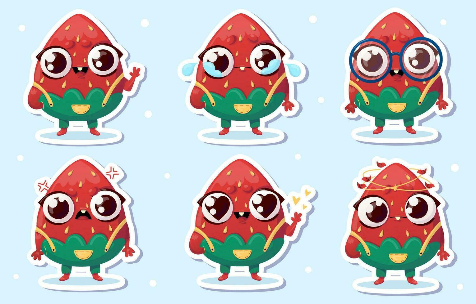 vector illustratie van aardbei karakter stickers met divers schattig expressie, cool, grappig, set van aardbei geïsoleerd