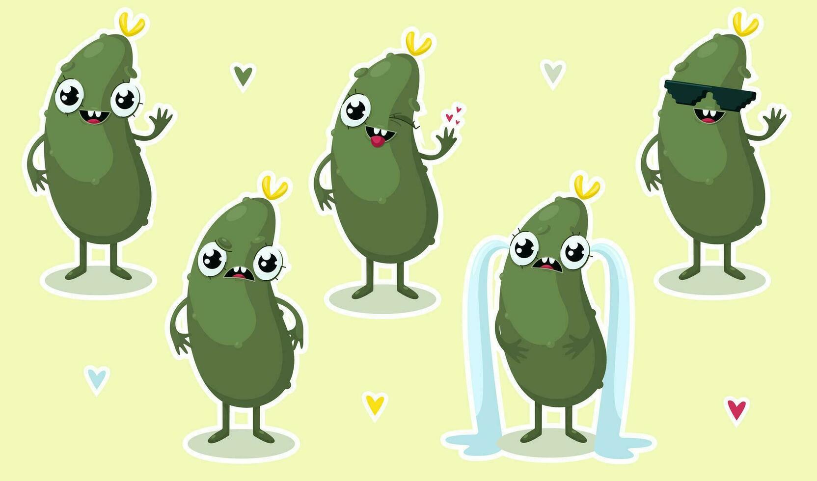 vector illustratie van komkommer karakter stickers met divers schattig uitdrukking tekenfilm stijl.veggie emotie vector