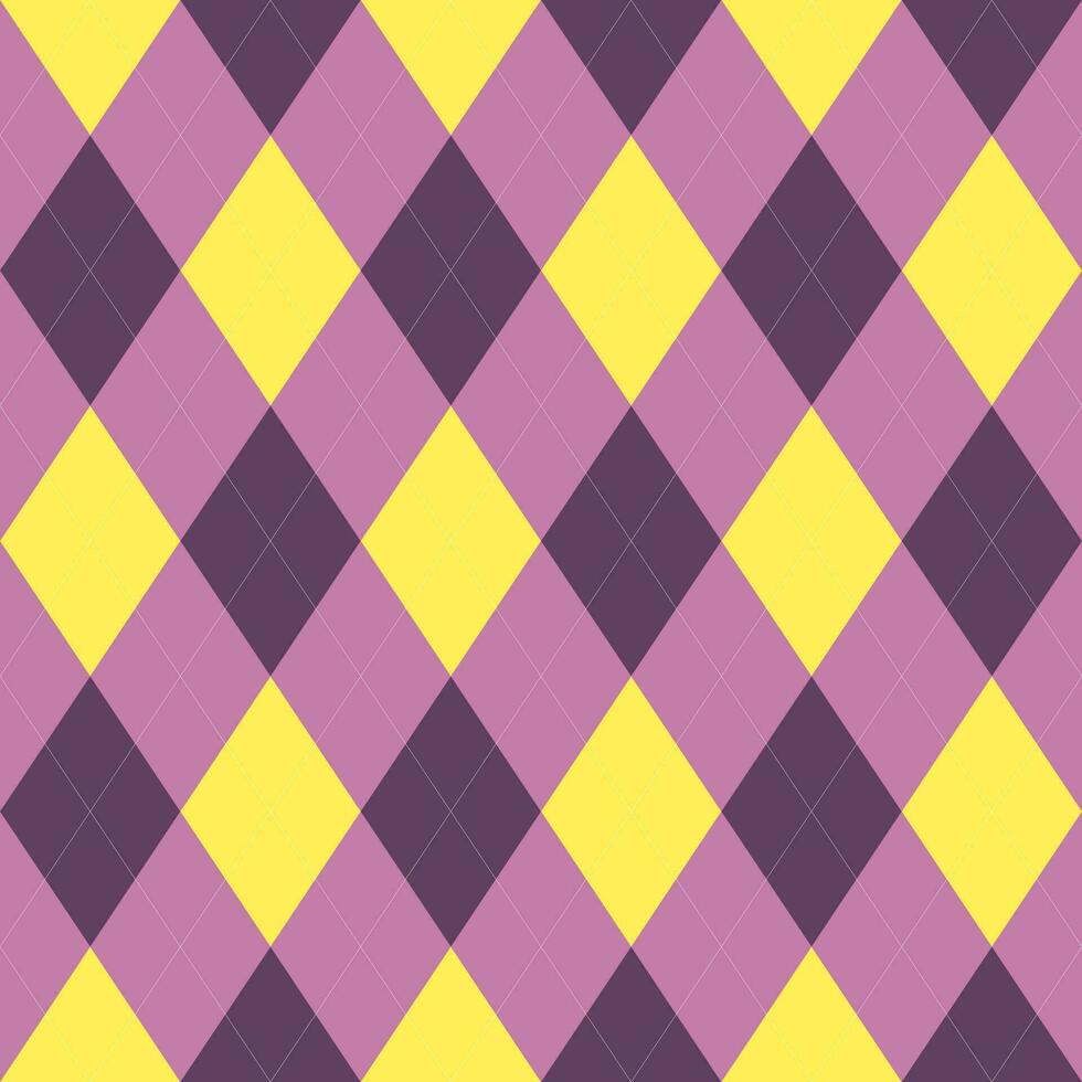 argyle naadloos patroon, paars toon en geel achtergrond. meetkundig patroon voor kleding, omhulsel papier, vector illustratie.