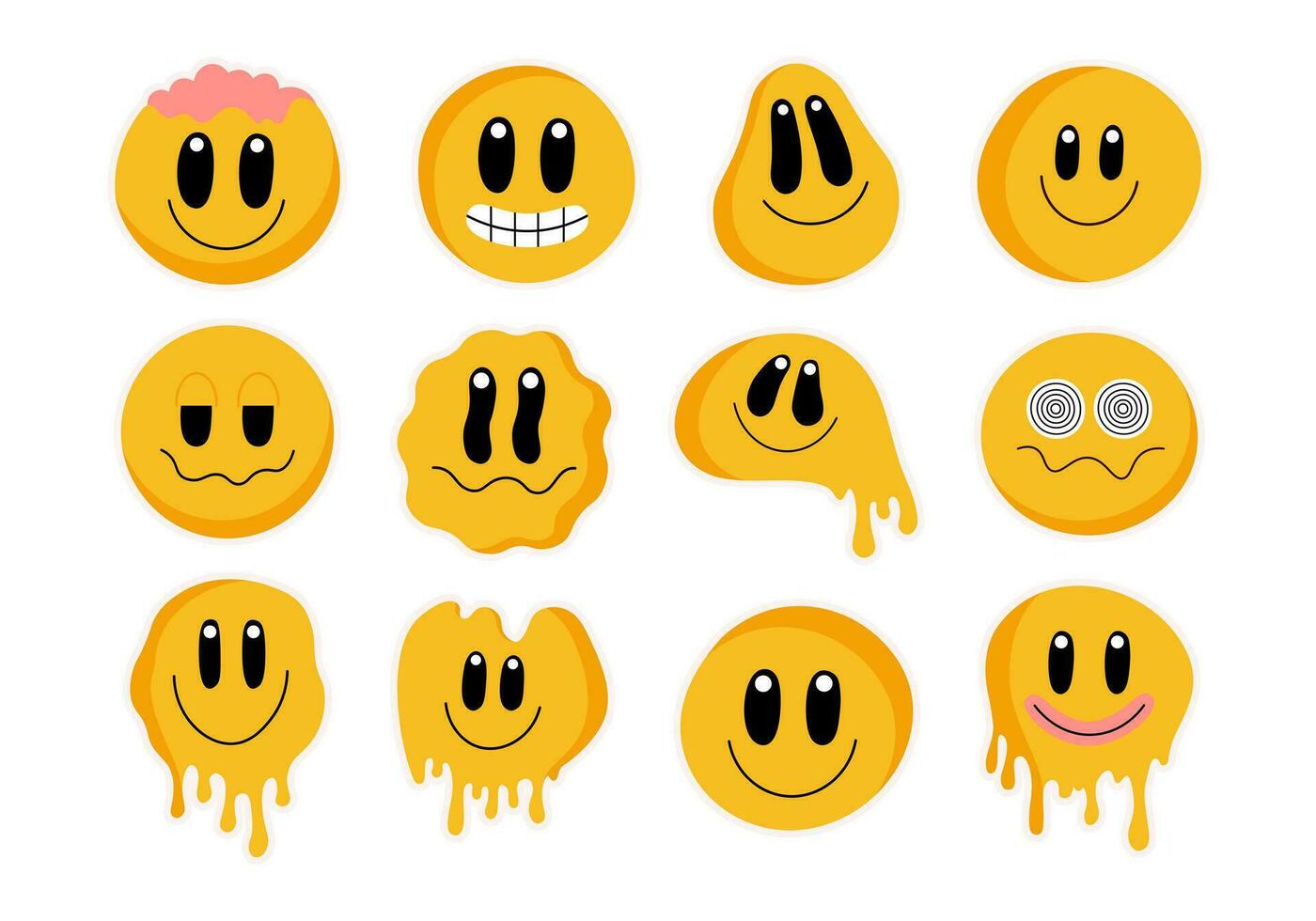 retro smelten emoji element reeks vector