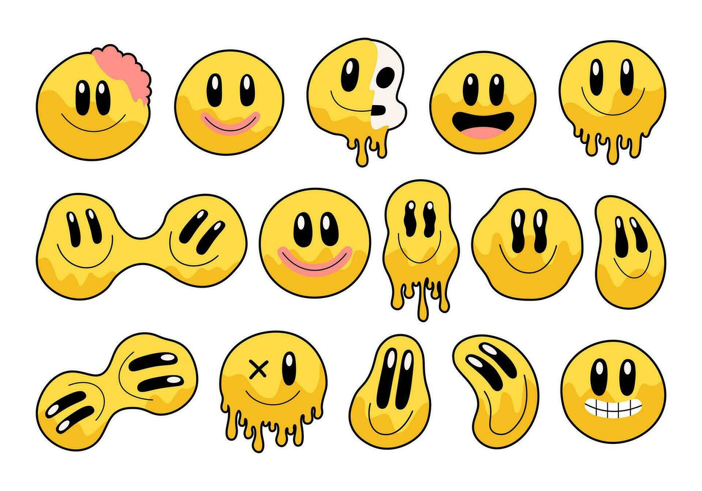 retro smelten emoticon element reeks vector