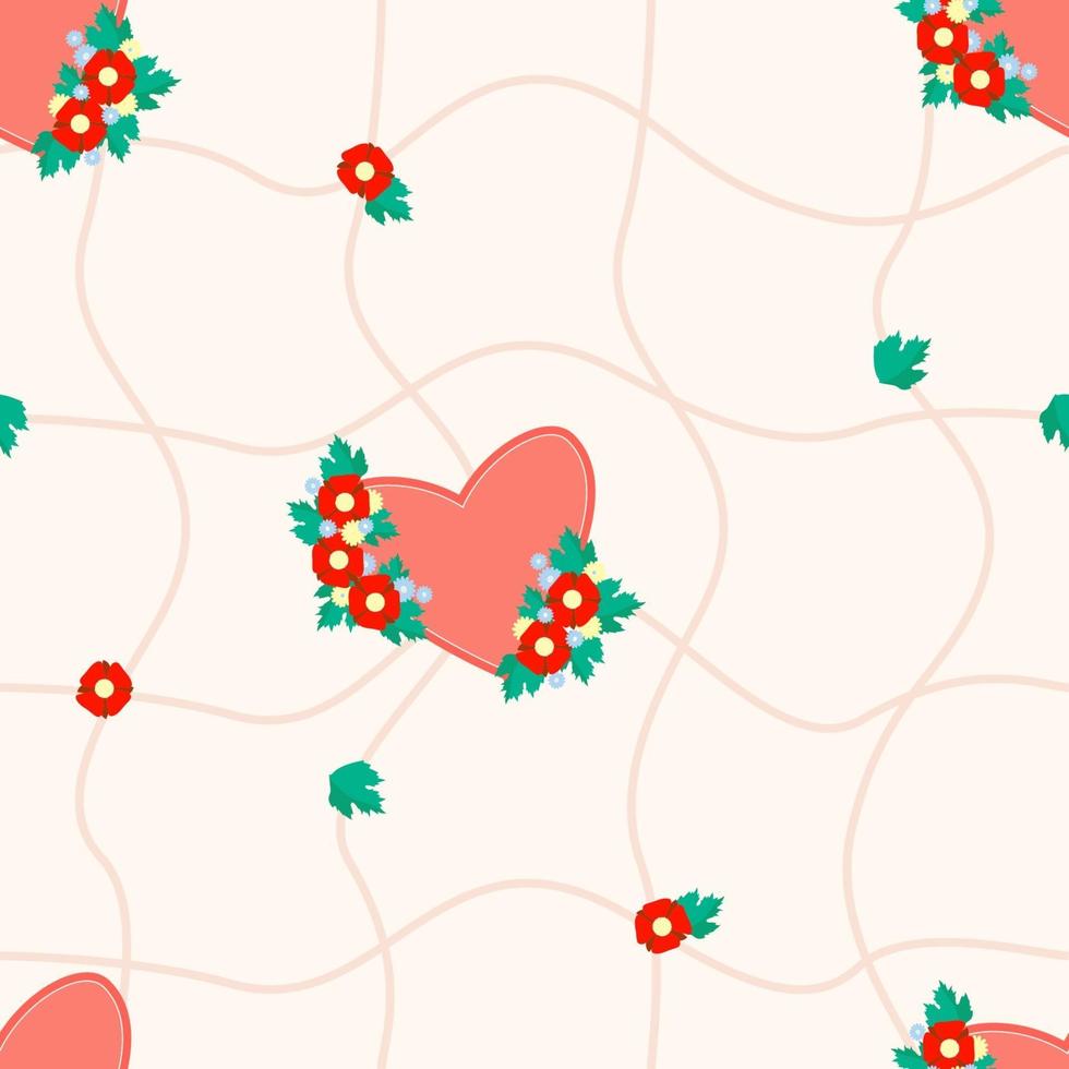 naadloze patroon. hart in bloemen op witte achtergrond met mesh vector