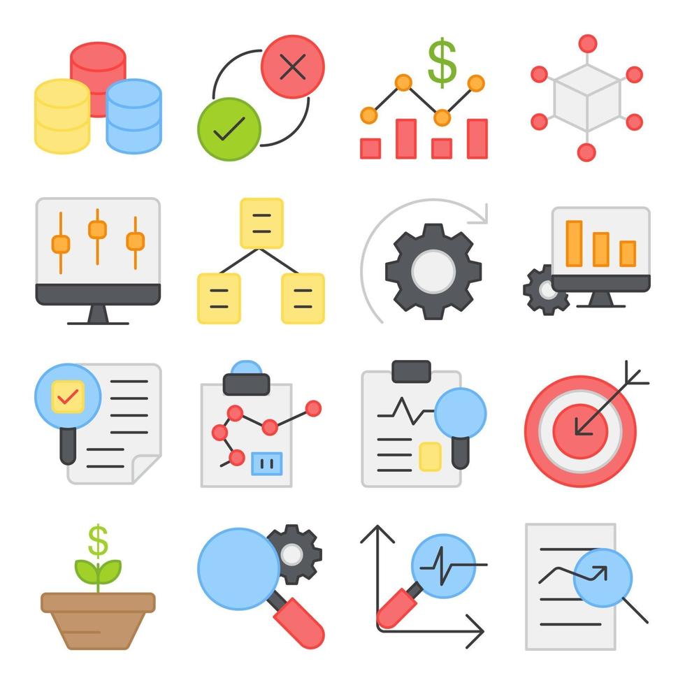 pakket met big data en infographic plat pictogrammen vector