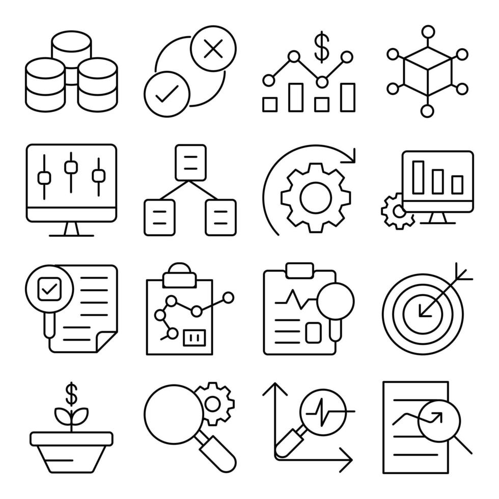 pakket met big data en infographic lineaire pictogrammen vector