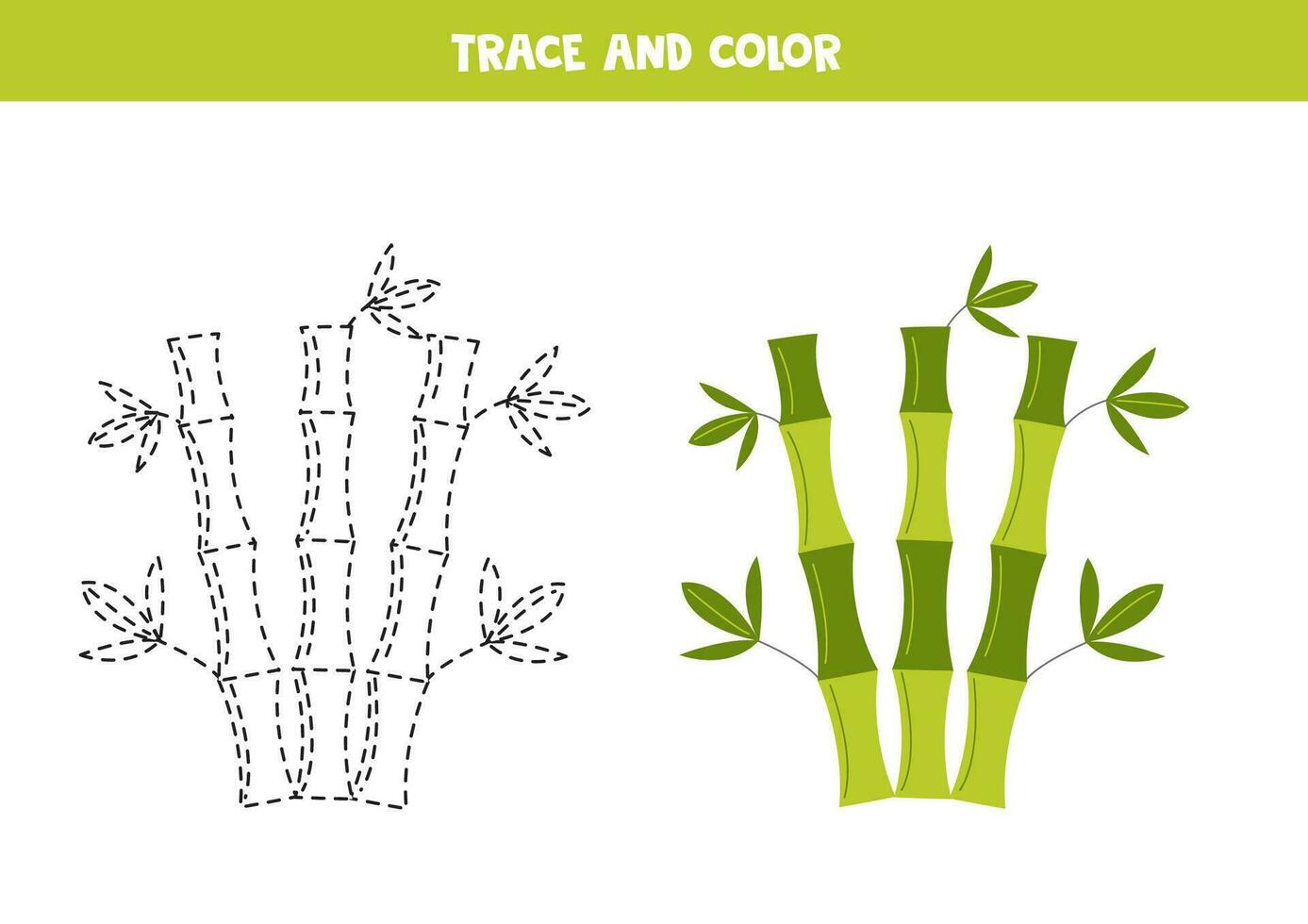 spoor en kleur tekenfilm bamboe. werkblad voor kinderen. vector