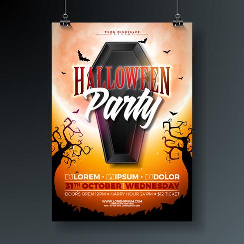 Halloween-partij flyer illustratie met zwarte kist vector